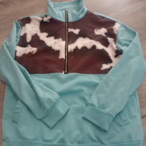 Aqua and Brown Long Sleeve Women's Top